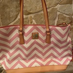 Dooney & Bourke Large Chevron Pink White Leather Shoulder Bag